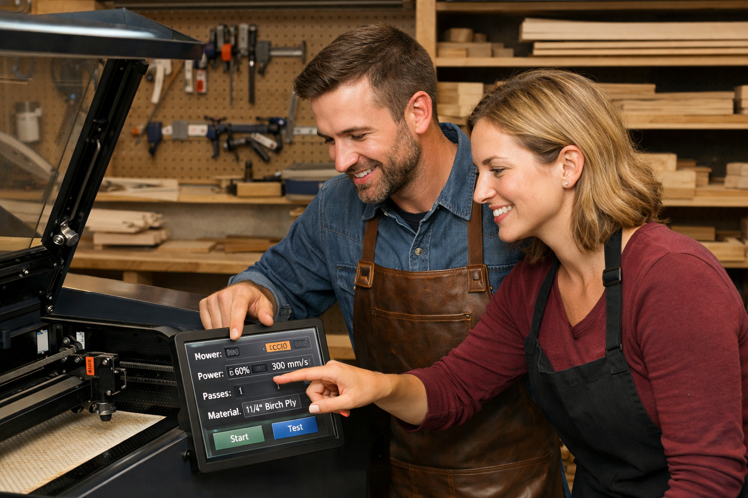 Optimal CO2 Laser Settings for Hardwood and Plywood (40W–100W Guide)